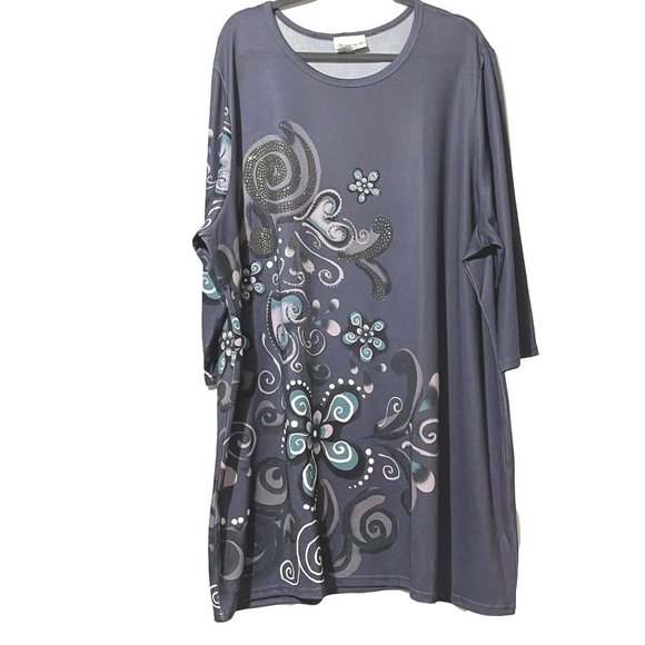 Serengeti Dresses & Skirts - Serengeti women’s size 2X purple floral rhinestone  3/4 sleeve polyester dress